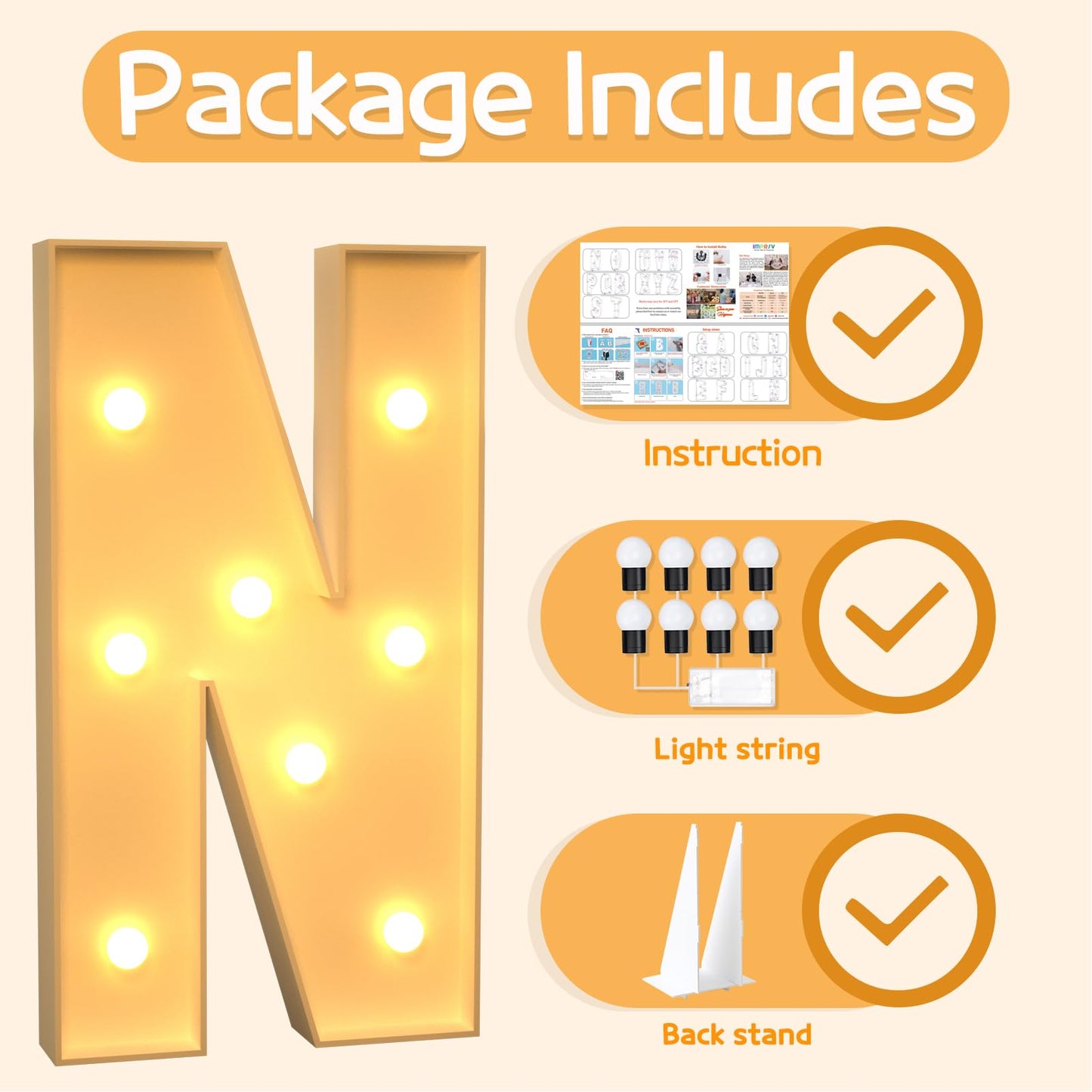 Imprsv 3Ft Marquee Light Up Letters N, Large Light Up Letters, Big Marquee Letters For Party Decorations Baby Shower Anniversary