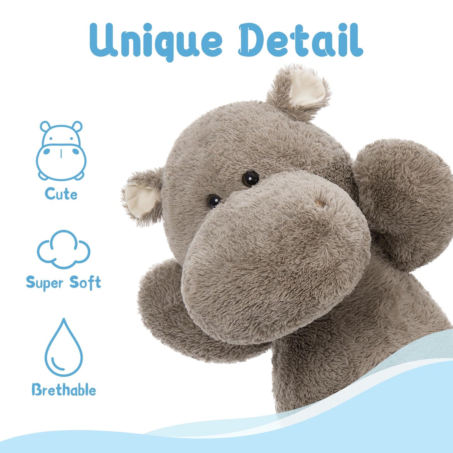 BENINY Giant 36 Hippo Stuffed Animal - Oversized Gray Plush Toy, Soft Jumbo Gift for Kids, Cute Hugging Hugging Hippo