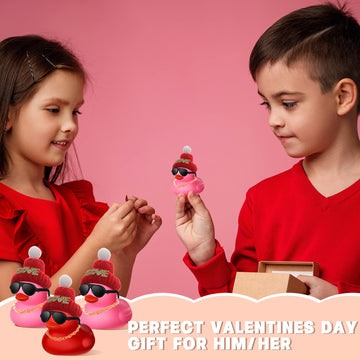 24 Pcs Valentine'S Day Mini Rubber Duck With 24 Sunglasses 24 Hat 24 Necklace, Yellow Valentine Rubber Duck In Bulk Bath Toys Fo