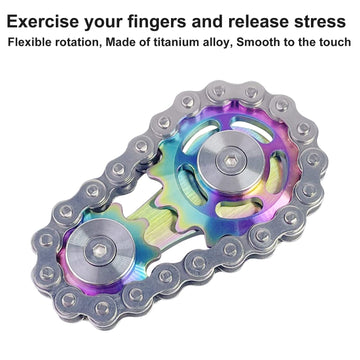 Bike Chain Gear Fidget Spinner Metal Sprocket Chain Fidget Toy Stress Anxiety Relief Fidget Toy Stainless Steel Durable Mechanics W/Smooth Bearings EDC Novelty Toy (Colorful)