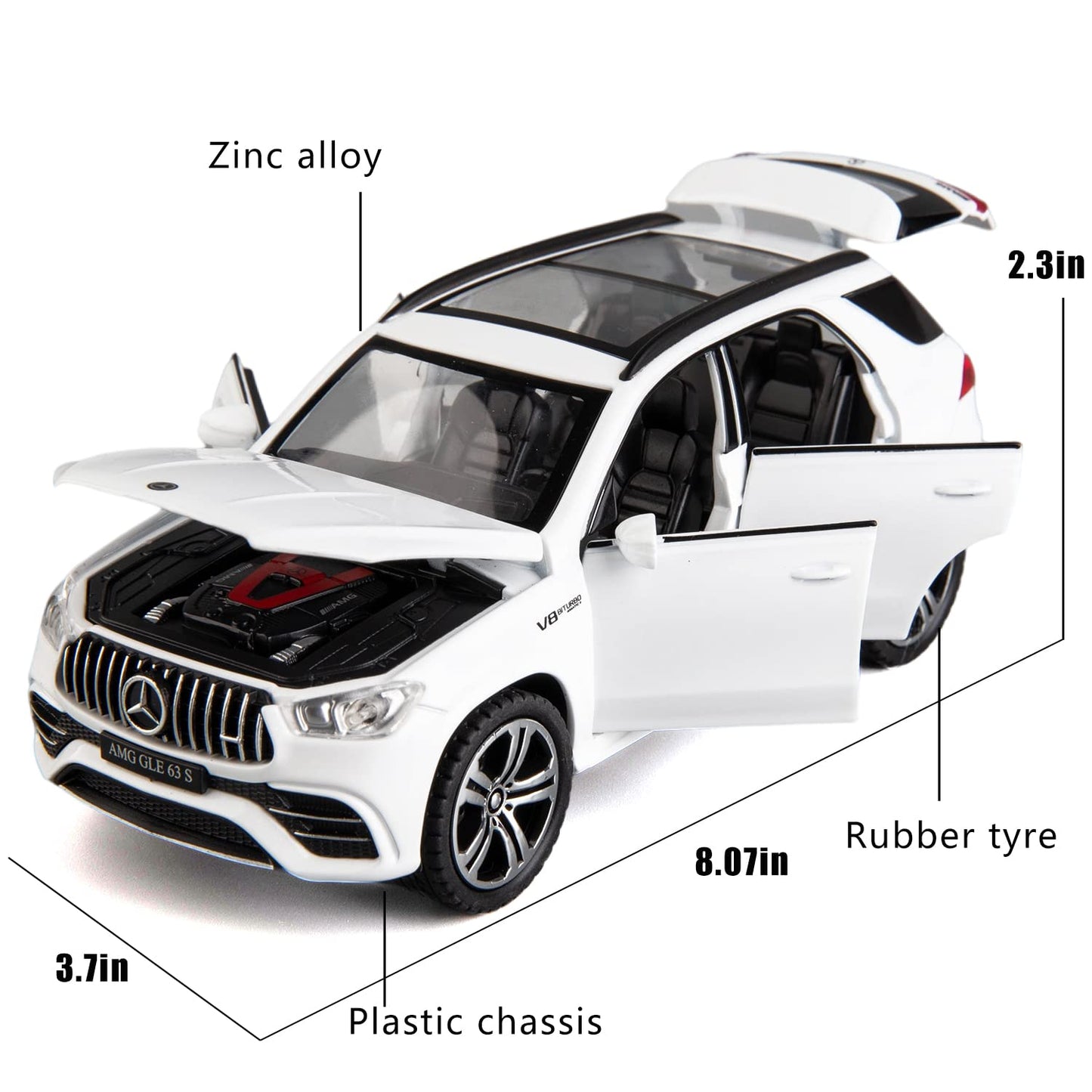 WAKAKAC Benz GLE63S AMG Model Car 1/32 Alloy Diecast Pull Back Toy Car with Light and Sound Model Vehicle for Boys Girls Gift(Wh