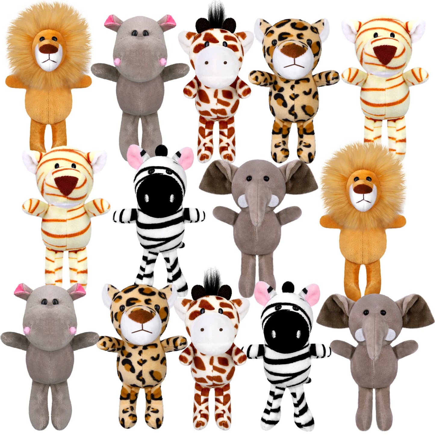 Elcoho 14 Pieces Safari Mini Jungle Animal Plush Toys Small Stuffed Forest Animals Plush Toys 5.9 Inch Keychain Decorations For Animal Themed Parties Goody Bags Filler Favors (Standing)