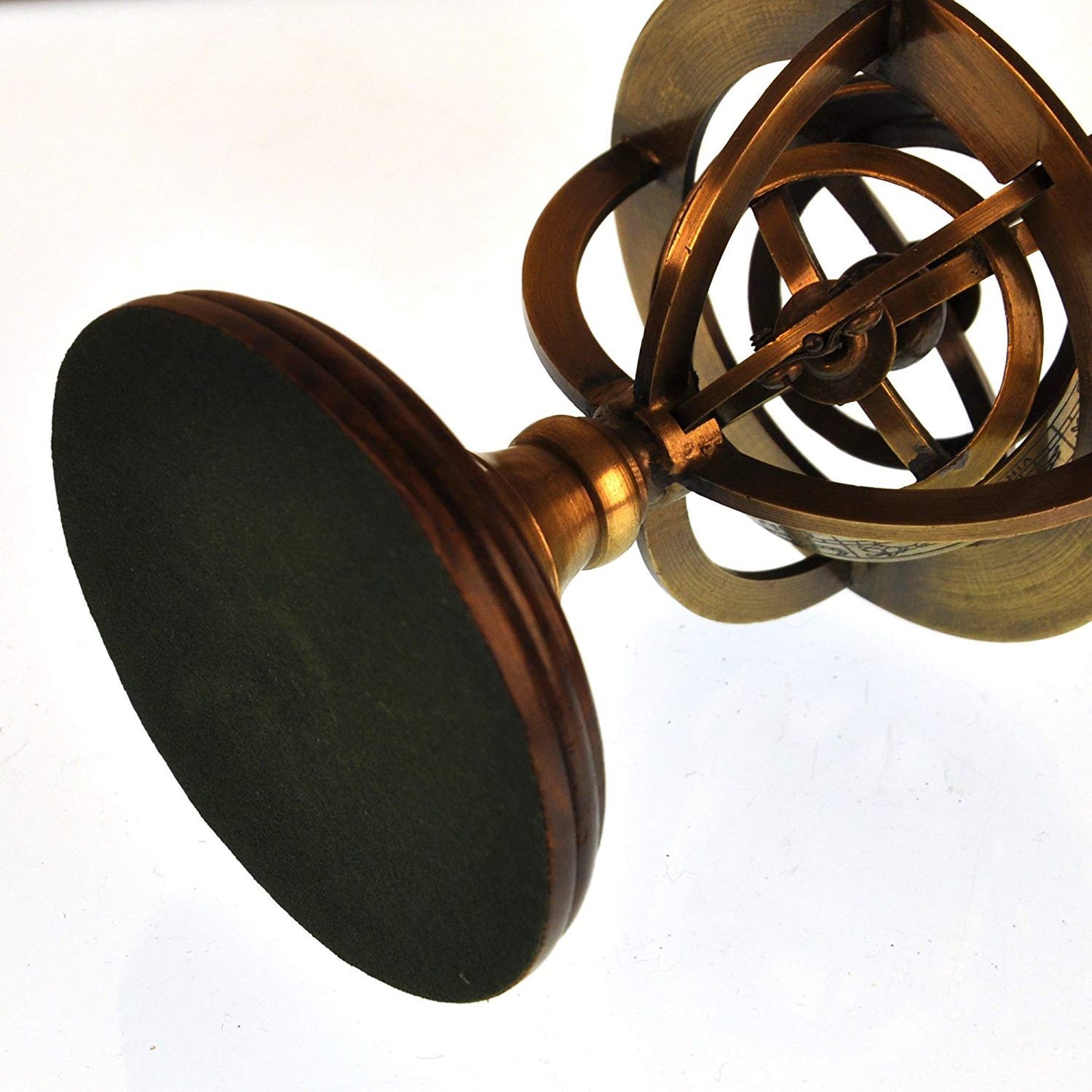 5'' Nautical Brass Armillary Sphere World Globe Rosewood Base Table Decor Gift