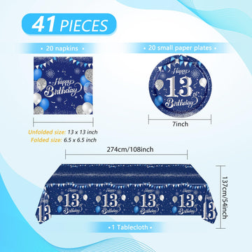 13Th Birthday Decorations For Boy Girl Official Teenager 13Th Tableware Decorations Navy Blue Silver Birthday Plates Napkins Tab