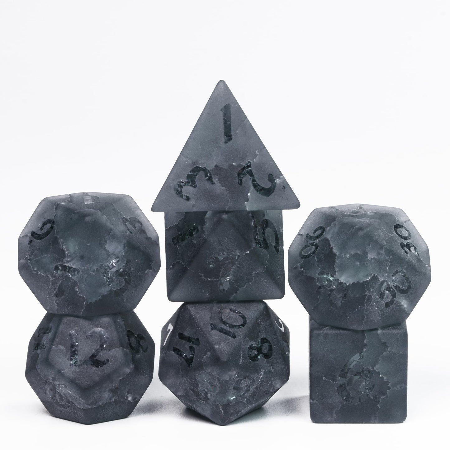Udixi Black Cracked Glass Dice Set D&D, 7 Piece Glass Polyhedral Dnd Dice For Dungeons And Dragon Tabletop Game