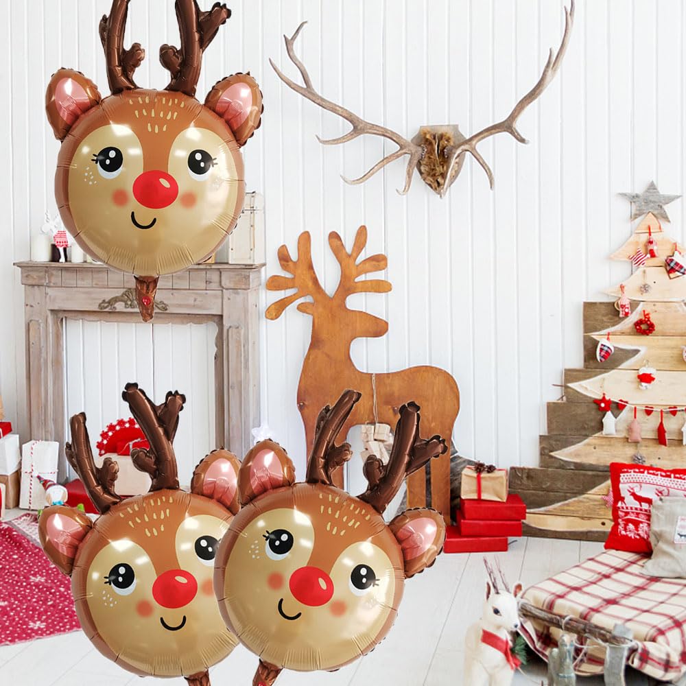 Hadckja Reindeer Balloons Christmas Balloons Reindeer Head Foil Balloons For Christmas-Themed Party Birthday Party Supplies Deco