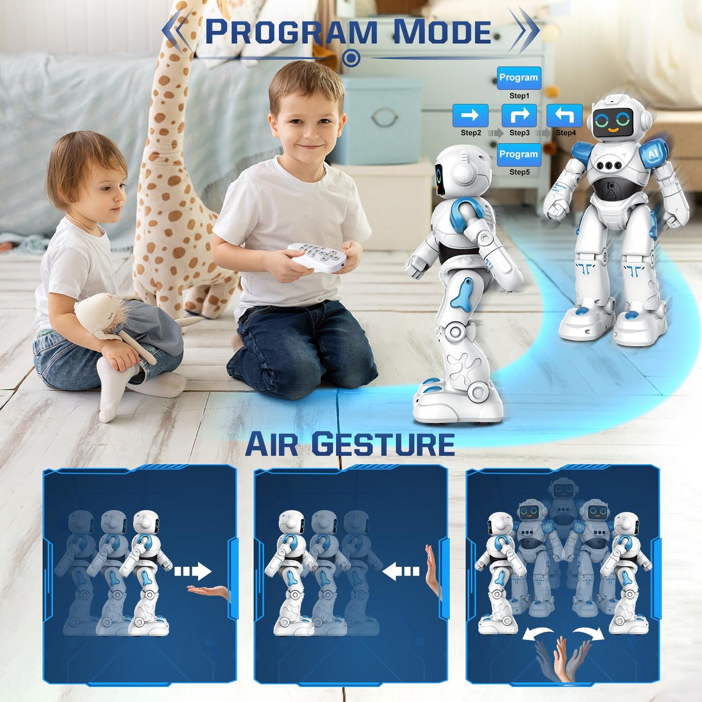 Robot Toys for Kids - Smart Talking Voice Remote Control Robot, Gesture Sensing Programmable Emo Robot Toy for Age 3 4 5 6 7 8 Y