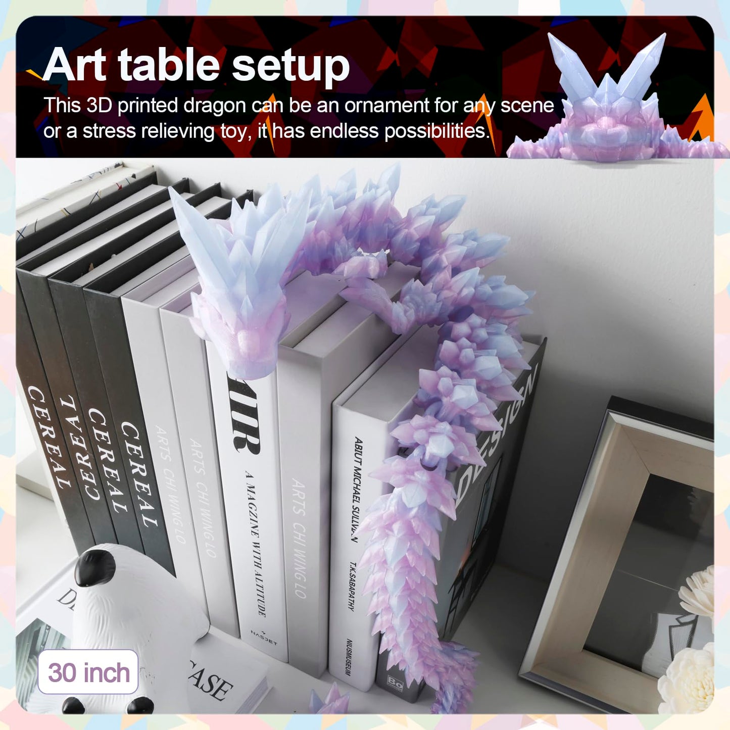 Rwsefk 30 In 3D Printed Dragon, 30Inch Dragon,3D Dragon Toy,Large Dragon Present,Ariculated Crystal Dragon (Dream Crystal, L)
