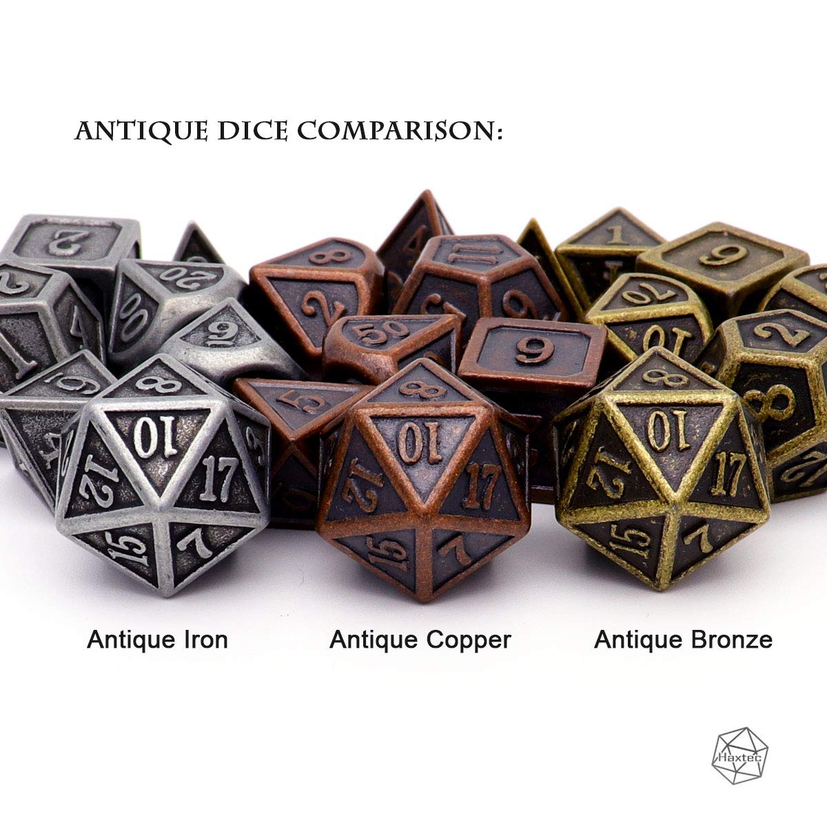 Haxtec Antique Copper Metal DND Dice Set 7 Die Polyhedral D&D Dice for TTRPG Dungeons and Dragons Gift