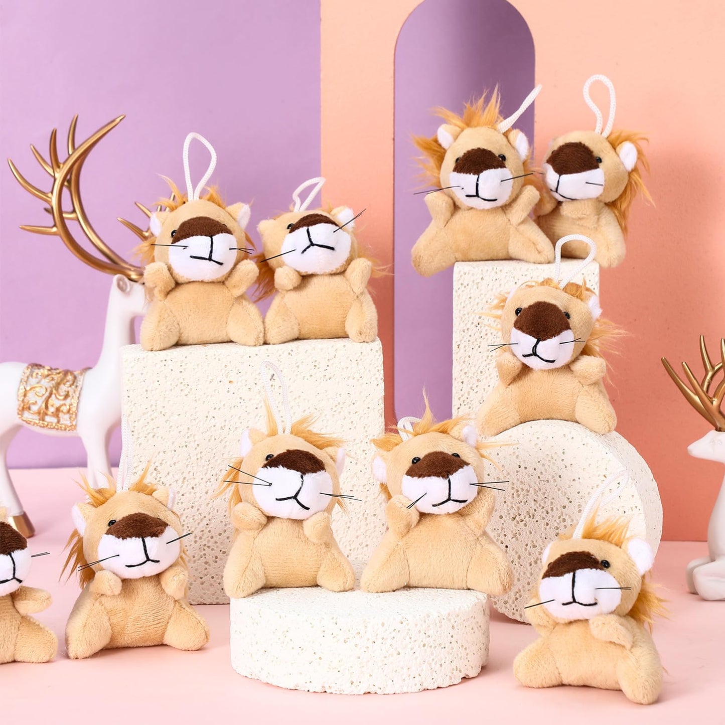 Shappy 50 Pcs Mini Animal Plush Toys Small Stuffed Animals Bulk Cute Tiny Plushies Keychains For Gift Party Carnival Prize(Lion)