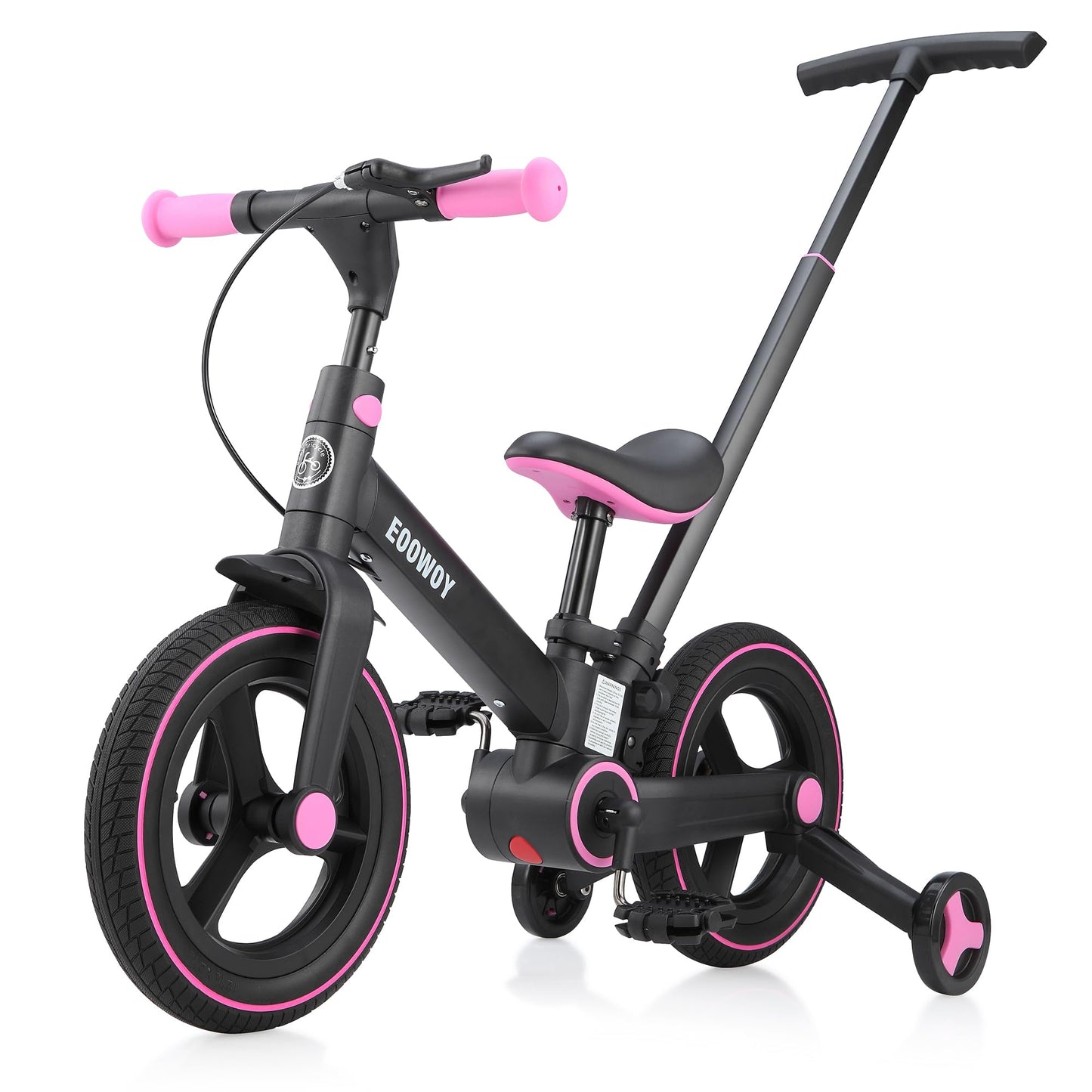 EOOWOY Balance Bike with Push Handle for Kids 1-3 Years, 6 in 1 Foldable Push Bike with Training Wheels & Pedals, Balance Bike f