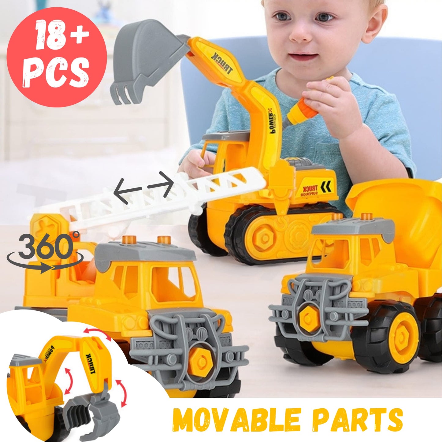Kididdo Excavator Toys for Boys 3-5 Years Old Kids Construction Vehicle Building Toys for Toddlers Take Apart Truck with Screwdr