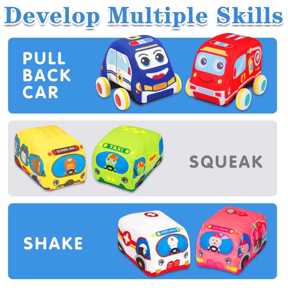 Baby Toys 6 to 12 Months - Soft Car Toys for 1 Year Old Boy Girl with Playmat Storage Bag - Infant Baby Toys 12-18 Months Toddle