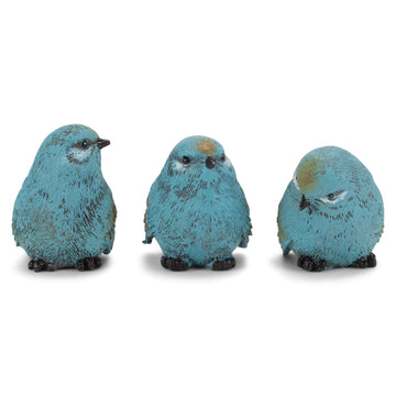 Raz Seaside Cottage Textured Blue Chickadee Birds 2.5 X 2.5 Resin Stone Tabletop Figurines Set Of 3