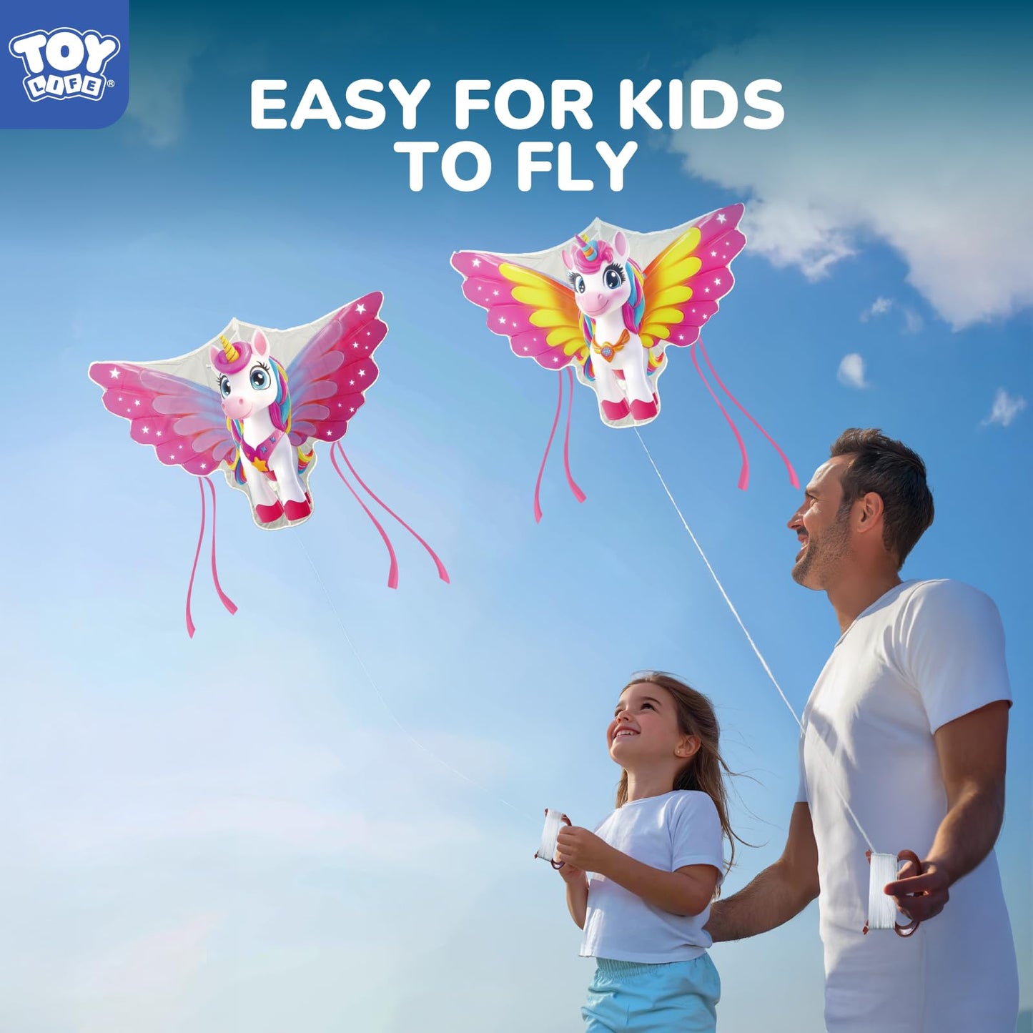 Toy Life 2 Pack 48.4'' Unicorn Kites Easy To Fly For Kids Adults With 328.1 Ft String, Beach Kite Outdoor Game Outside Toys Acti