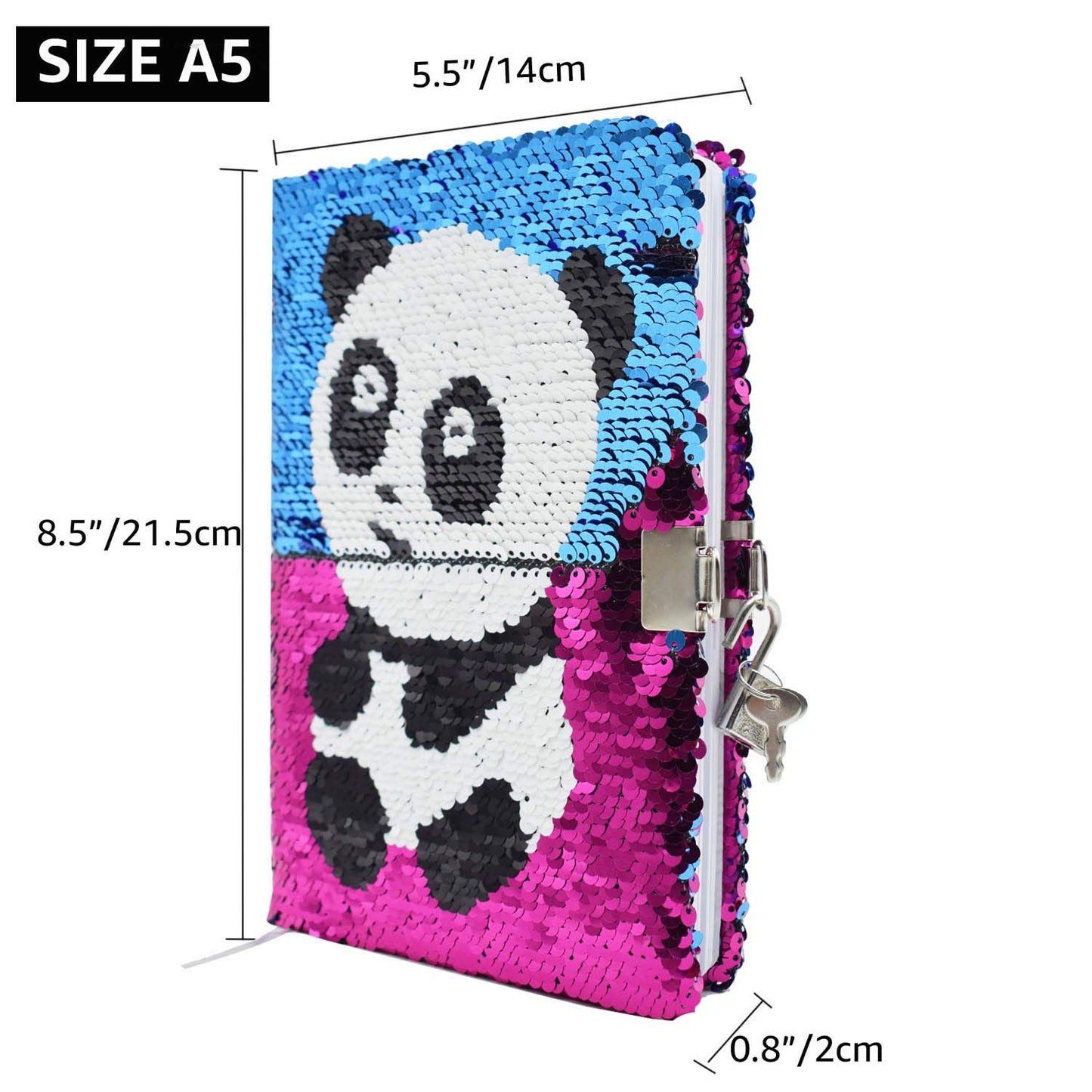 Vipbuy Magic Reversible Sequin Notebook Diary Lined Travel Journal With Lock And Key For Kids Girls, Size A5 (8.5” X 5.5”), 78 Sheets (Panda (Rose Red To Blue))