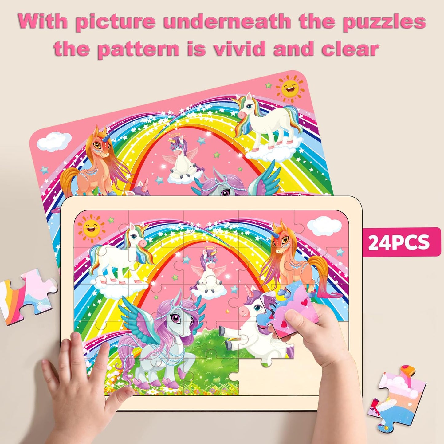 Puzzles For Kids Ages 4-6, 4 Pack Wooden Jigsaw Puzzles 24 Pieces The Castle Puzzle Preschool Educational Learning Toys Set For