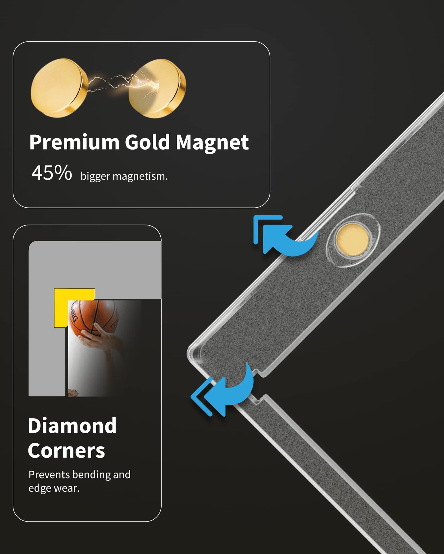 HYARUAT 260pt Magnetic Card Holders for Thick Trading Cards - Clear One Touch Hard Case with Gold Magnet UV Protection Fits Baseball & Sports Cards (1 Pack)