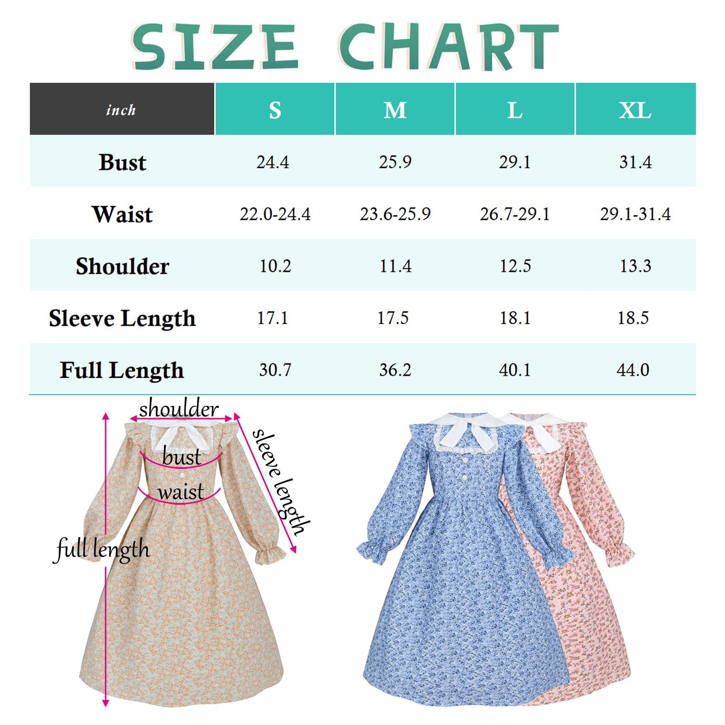 Ltakk Colonial Dress Girls Pioneer Costume Prairie Pilgrim Girl Dresses Long Sleeves, Indigo Blue, Medium, Age Over 4 Years Old