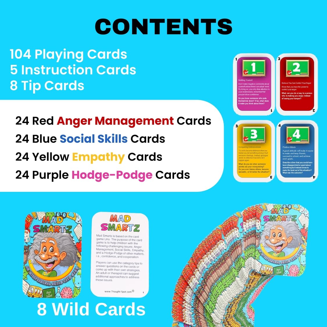 Thought-Spot Mad Smartz Social Skills Anger Management Card Game Teaches Interpersonal Skills Emotional Regulation Autism Adhd Learning Tool Educational Therapy Game Counseling Kids Teens Cbt Tool