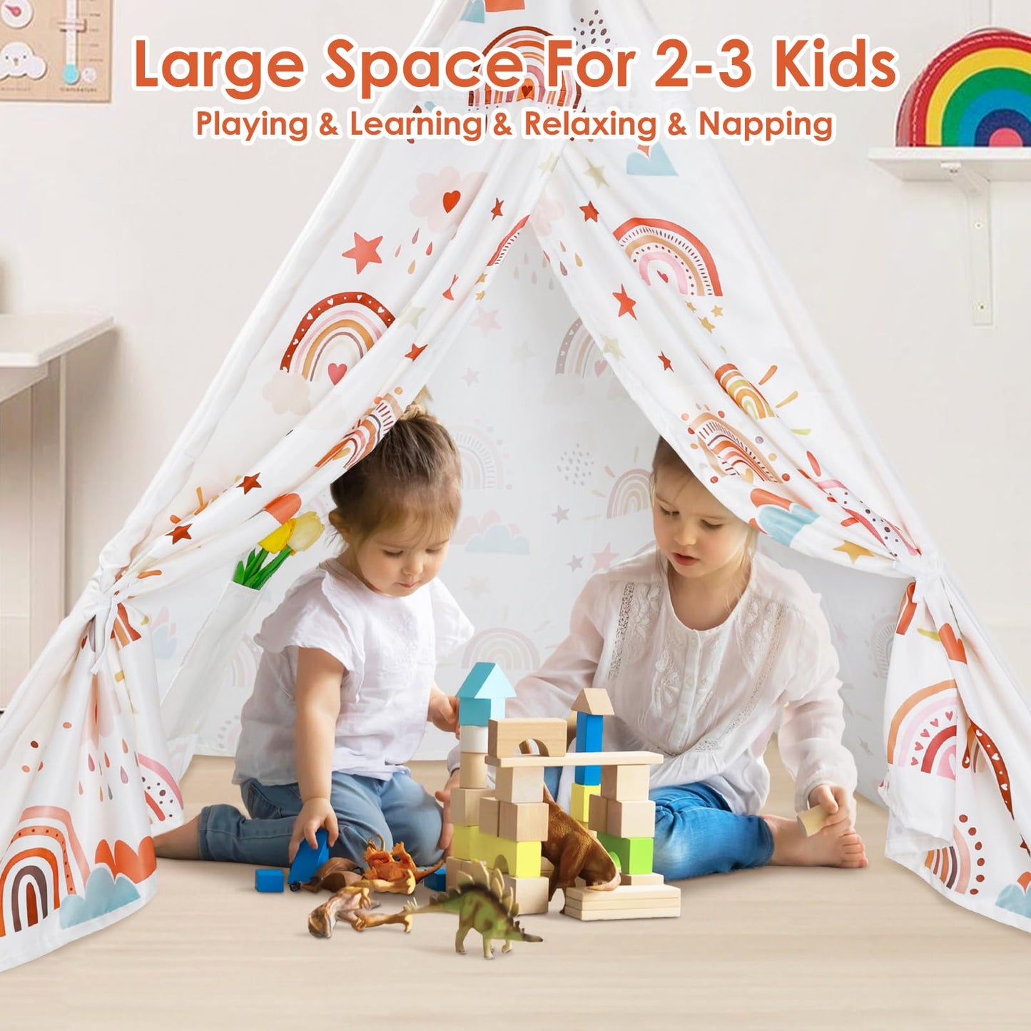 Kids Teepee Tent Toddler Tent Indian Tipi Tent For Kids Upgrade Stable Indoor Tent Playhouse Outdoor Play Tent For Girls & Boys