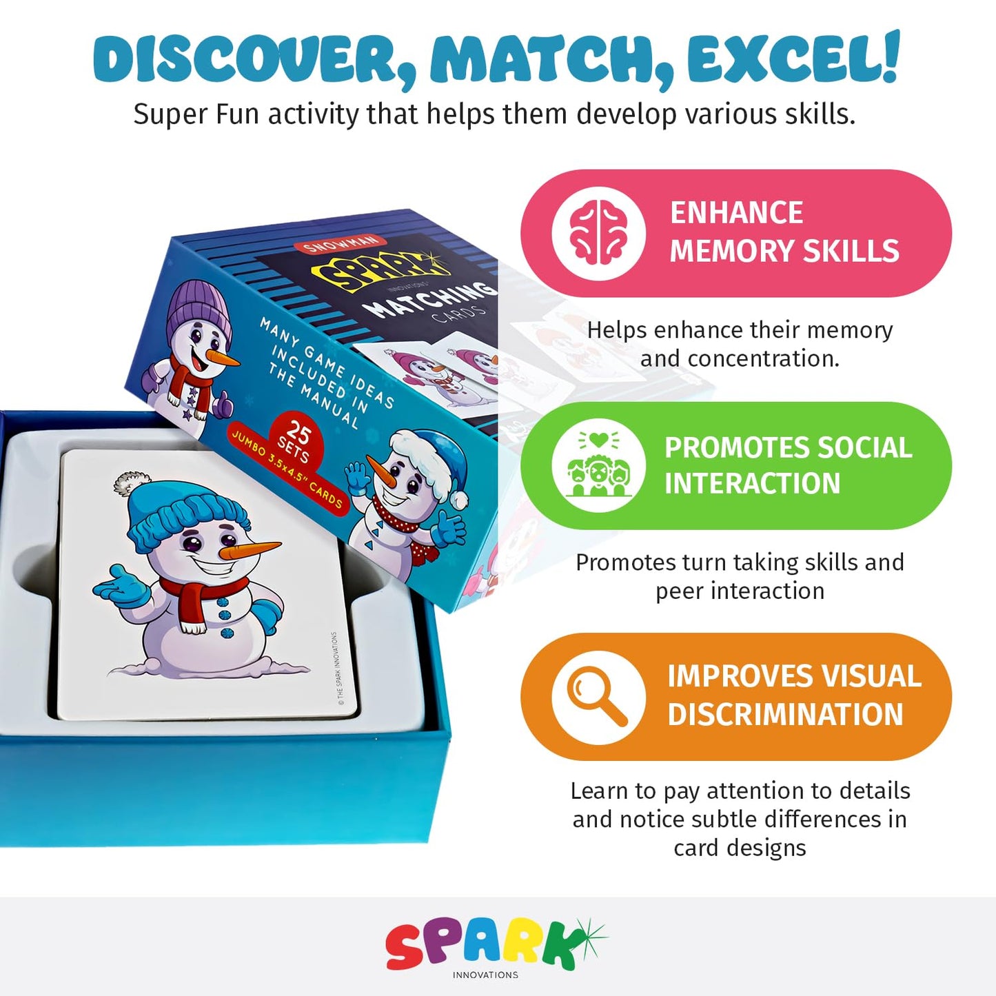 SPARK INNOVATIONS Snowman Matching Card Games Kids Memory Game Family Fun Picture Cards Preschool Activities Christmas Game Winter Activities