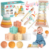 Montessori Baby Toys for 6-12 Months 1+ Year Old 6 in 1 Musical Instruments for Toddler Stacking Blocks Rings Development Learning Educational Toy with Wooden Xylophone for 1 Year Old Boys Girls