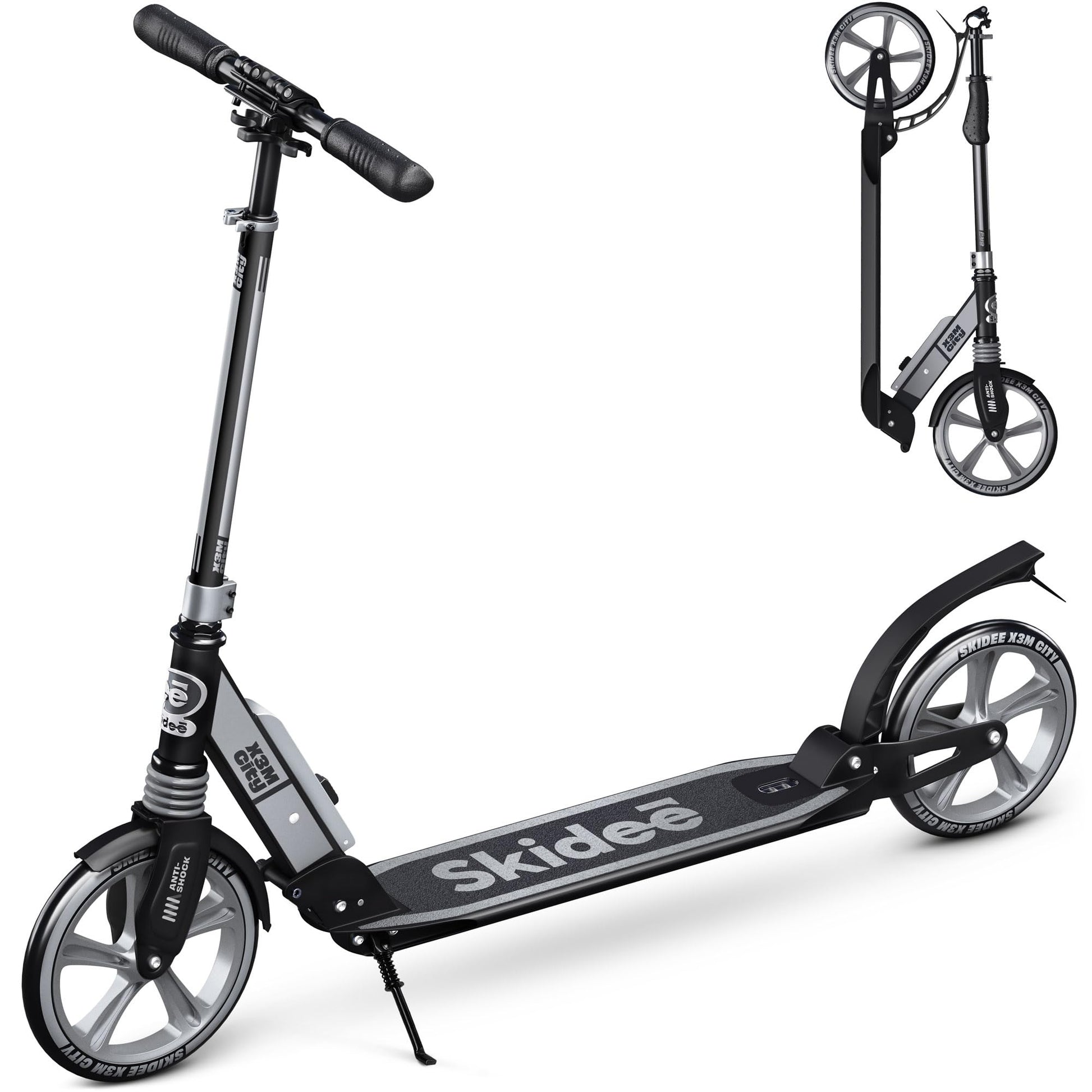 Skidee Kick Scooters for Kids 8-12 - Adjustable Height Up to 41, Foldable, 8 Shock-Absorbing Wheels, 220LBS Capacity - Ultra Smo