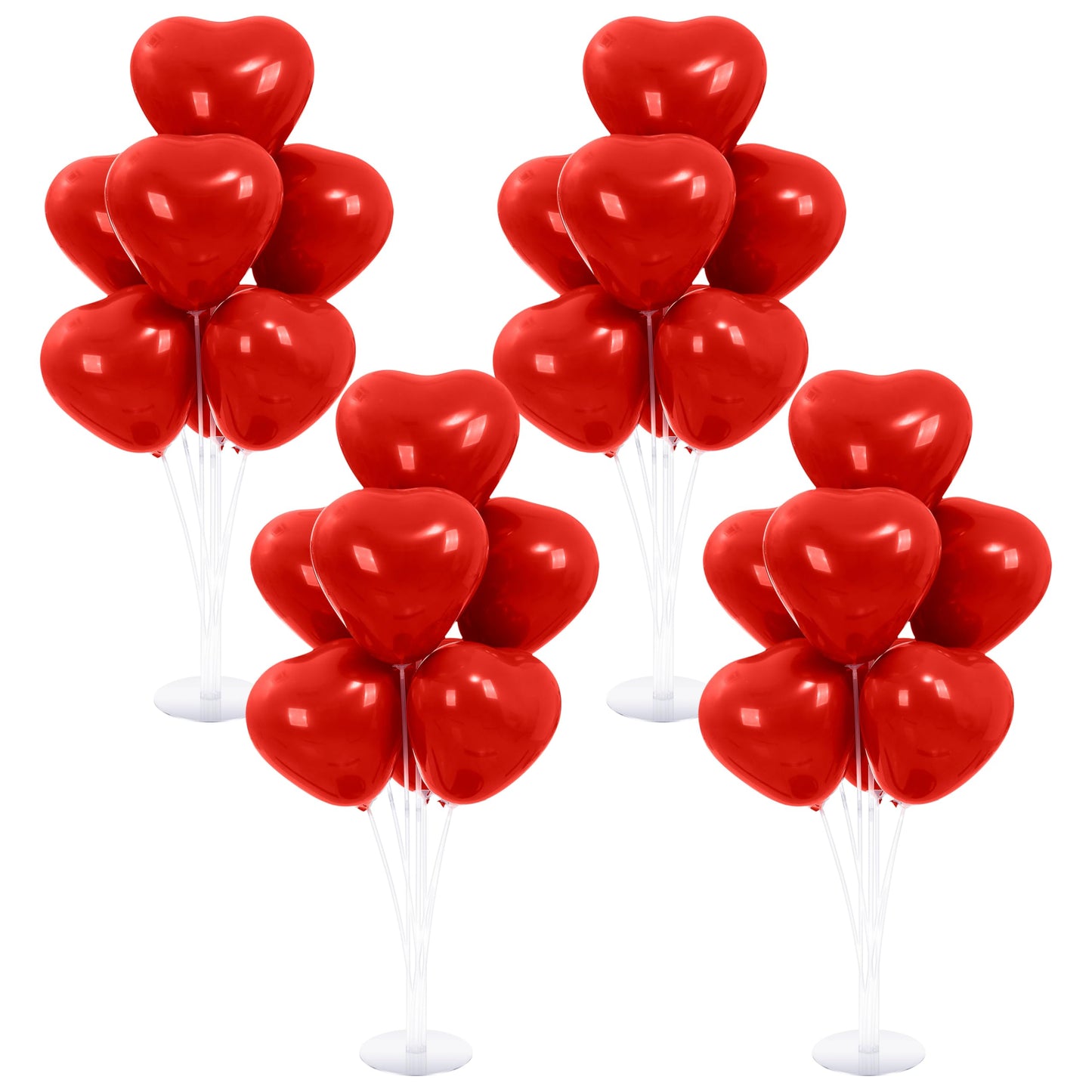 Hungdao 4 Sets Valentine Heart Balloon Stand Kit Red Balloon Table Centerpieces with Base Valentines Day heart tables Decoration