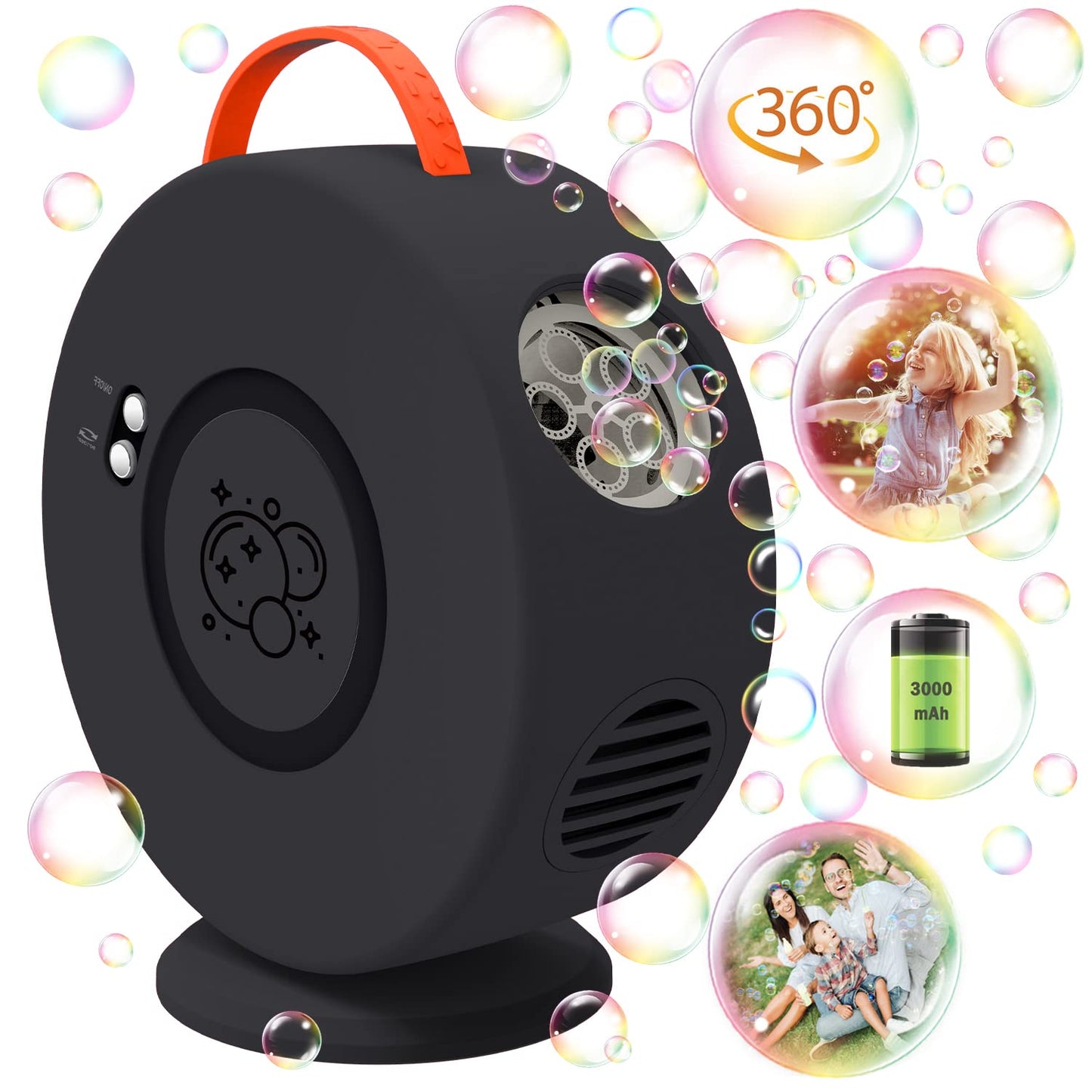 Bubble Machine Automatic Bubble Blower For Kids Toddlers Rechargeable Battery Portable Bubble Maker Electric Bubble Machine Auto Rotating 90°/360° Outdoor Toy For Birthday Party Wedding