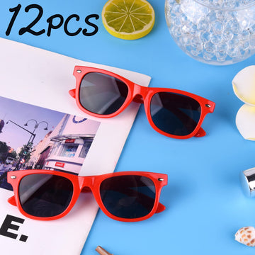 Miahart 12 Pack Kids Party Sunglasses Bulk Summer Party Favors Retro Glasses For Boys And Girls Birthday Party Supplies, Red