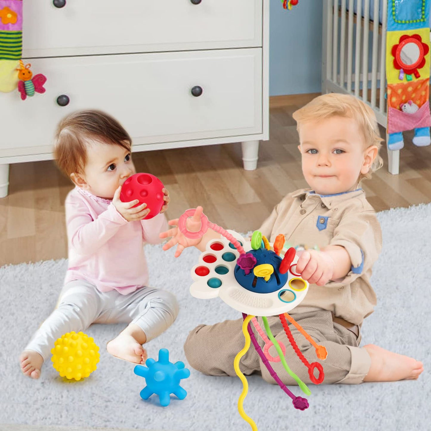 Montessori Pull String Toys For Babies 0-6 6-12 Months Baby Sensory Toys Balls Toddler Travel Infant Toys 9 10 12-18 Month Teethers Developmental Fine Motor Skills Toys For 1 2 Year Old First Gift