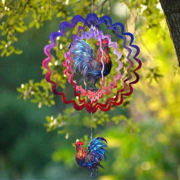 Rooster Hanging Wind Spinner Outdoor - 12 Inches Stainless Steel Wind Sculpture Aesthetic Wind Chime Chicken Farmhouse Art Ornam