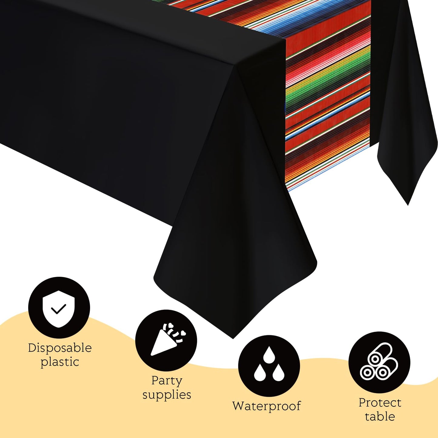 Hosuly Mexican Fiesta Tablecloth 54 X 108'' Party Plastic Tablecloth Striped Table Cover For Mexican Fiesta Party Decorations(Bl