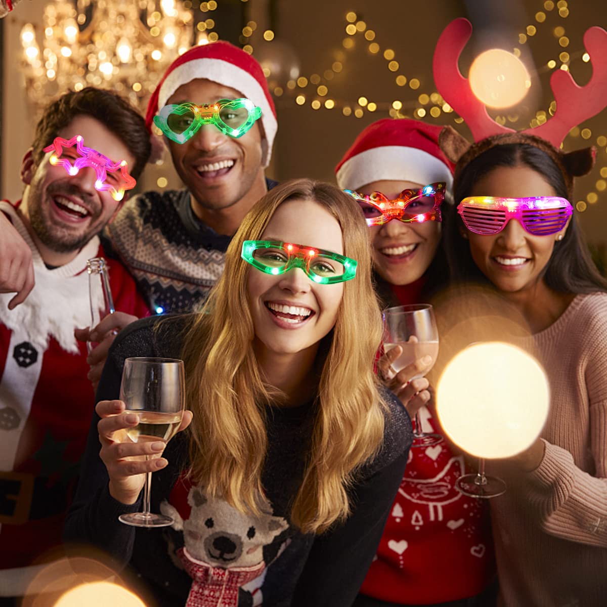 21 Pcs Led Glasses 7 Shapes 6 Led Glow In The Dark Party Supplies Favor For Kids Adults Shutter Heart Round Star Butterfly Glow