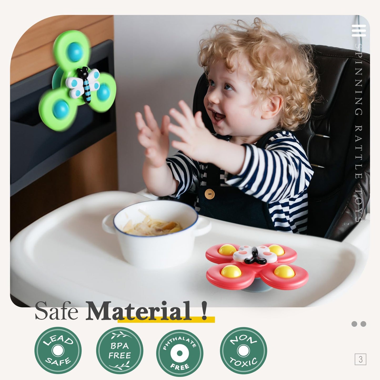 Alasou 3Pcs Suction Cup Spinner Toys For 1 Year Old Boy Girl|Spinning Top Baby Toys 12 18 Months|1 2 Year Old Boy Birthday Gift|Baby Bath Toys For Kids Ages 1-3|Sensory Toys For Toddlers 1-3