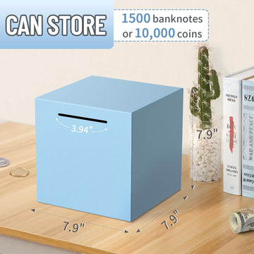 Adults Piggy Bank Must Break To Open, Unbreakable Stainless Steel Piggy Bank For Adults, Metal Savings Box For Cash Saving (Blue