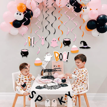 20Pcs Halloween Party Hanging Swirl,Cute Pink Ghost Sugar Bat Boo Ceiling Hanging Streamers for Halloween Baby Shower,Kids Hallo