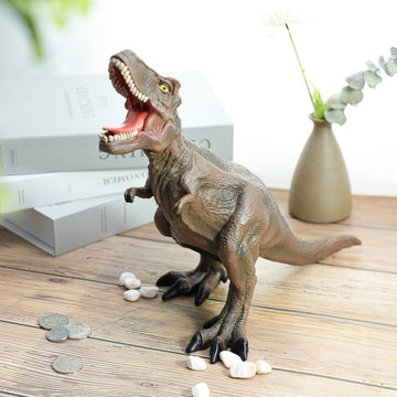 Massjoy Resin Brown Dinosaur T-Rex Piggy Bank, Boy Birthday Present.