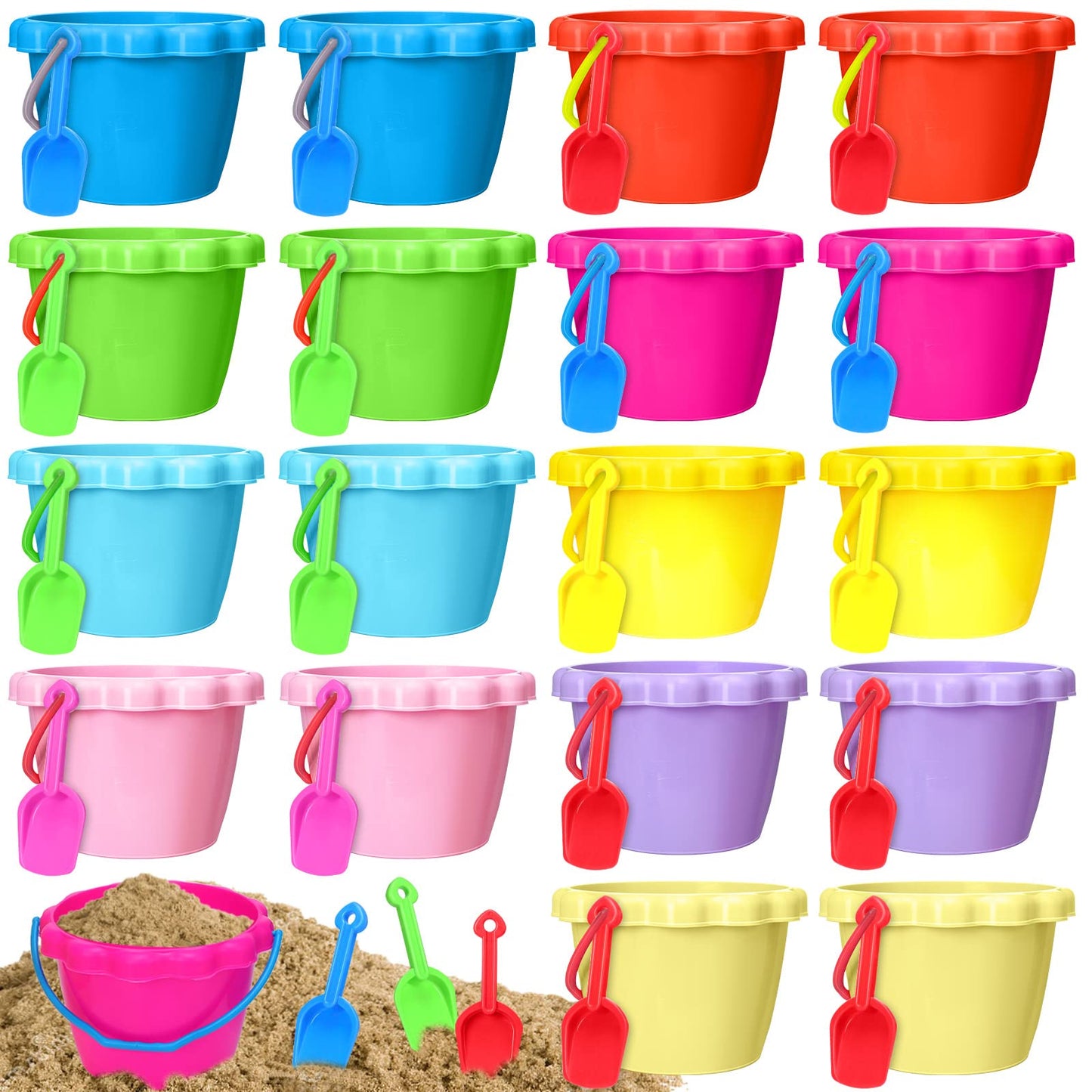 36 Pcs 6'' Sand Buckets And Shovels Bulk Small Plastic Beach Pails Shovels Sand Castle Mold Tools For Summer Beach Pool Party Fa