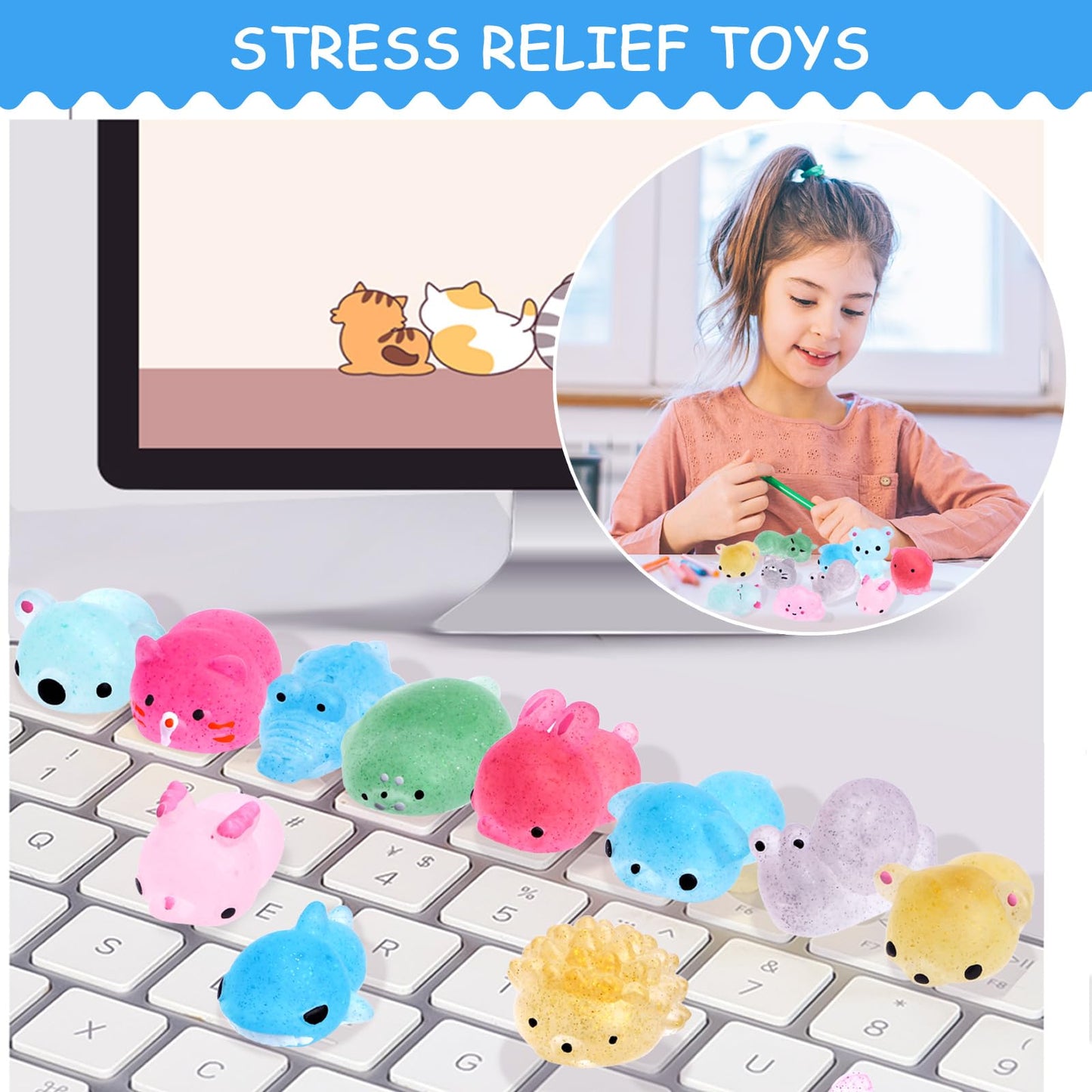 Pokonboy 30 Pcs Squishies Mochi Toys, Mini Kawaii Squishy Crystal Animals Squeeze Stress Relief Toys Easter Basket Stuffers Christmas Birthday For Kids