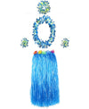 Bajotal Hawaiian Luau Hula Grass Skirt With Large Flower Costume Set For Dance Party Decorations Favors (32'' - Blue)