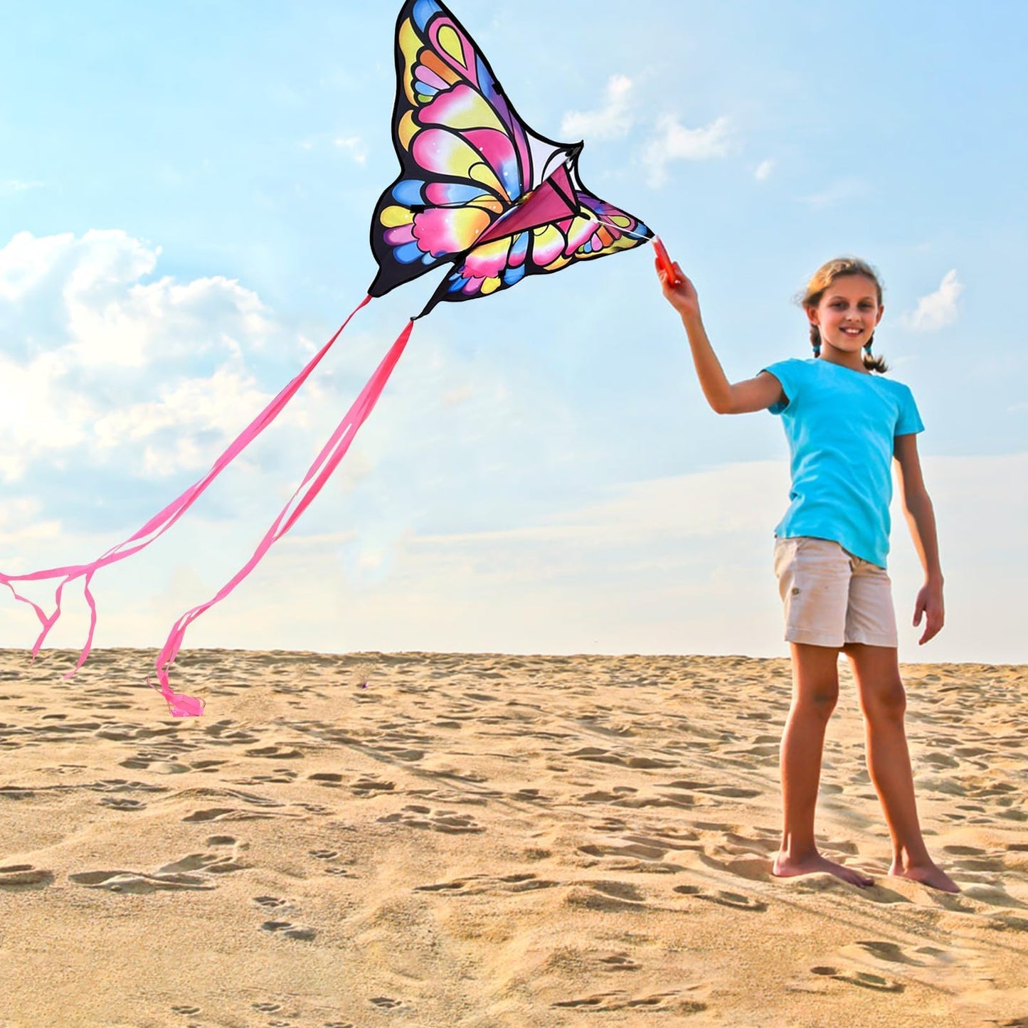 Simxkai Butterfly Kite For Kids & Adults, Easy To Fly Big Kite For Beginners Pink