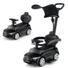 Costzon Push Car for Toddlers 3 in 1 Mercedes Benz Stroller Sliding Walking Car w/Canopy Handle Safety Bar Horn Sound Underneath Storage Foot-to-Floor Ride On Toy for Boys & Girls (Black)