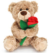 Bakalizoo 12'' Brown Stuffed Teddy Bear with Rose, Soft Plush Animal Toy for Kids, Girlfriend, Mom - Model B-QRJ-0102