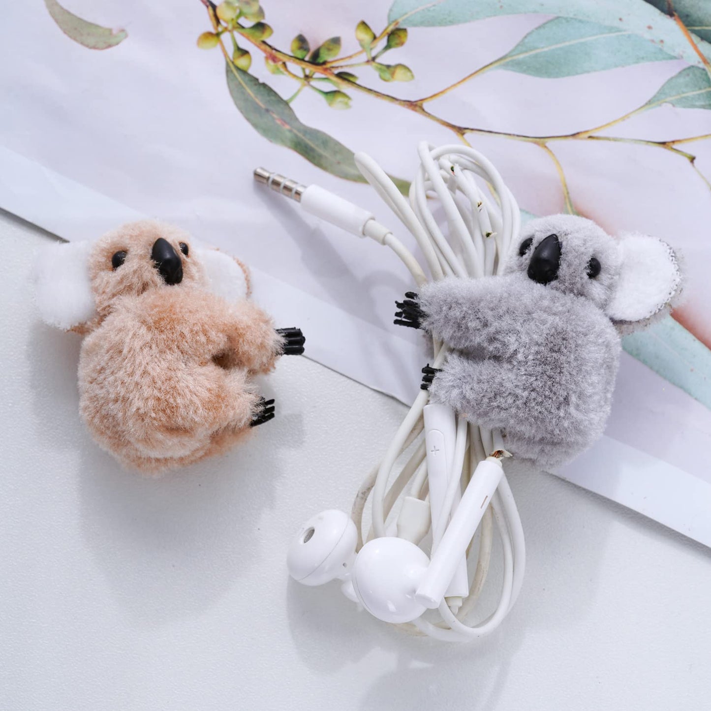Haakong 24pcs Koala Clip Pencil Buddy Set - Grey and Khaki Fur Pencil Toppers, Model 1