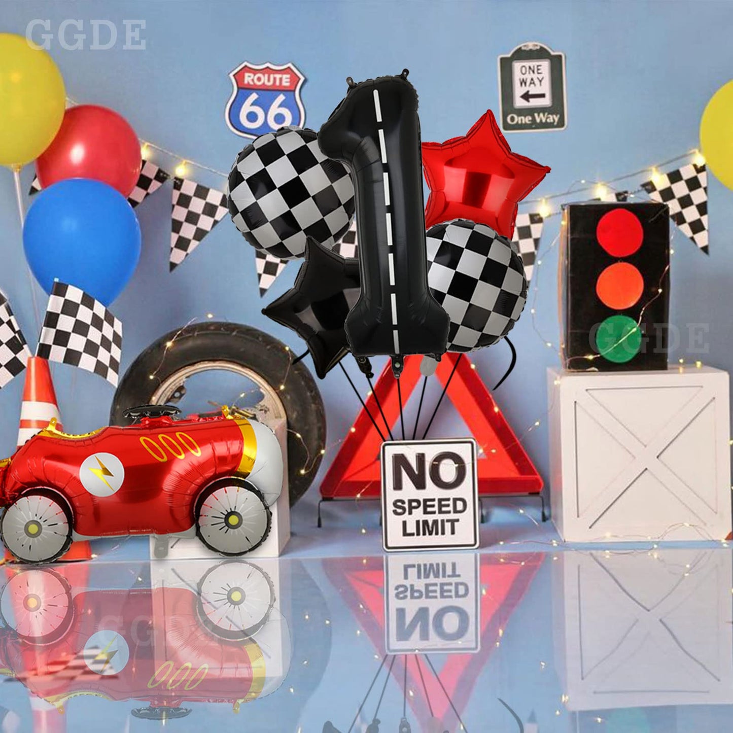 Race Car Birthday Balloons 40 Inch Racetrack Number Balloon 1 Black Baby Shower Boys 1St Birthday Race Car Theme Party Decor Sup