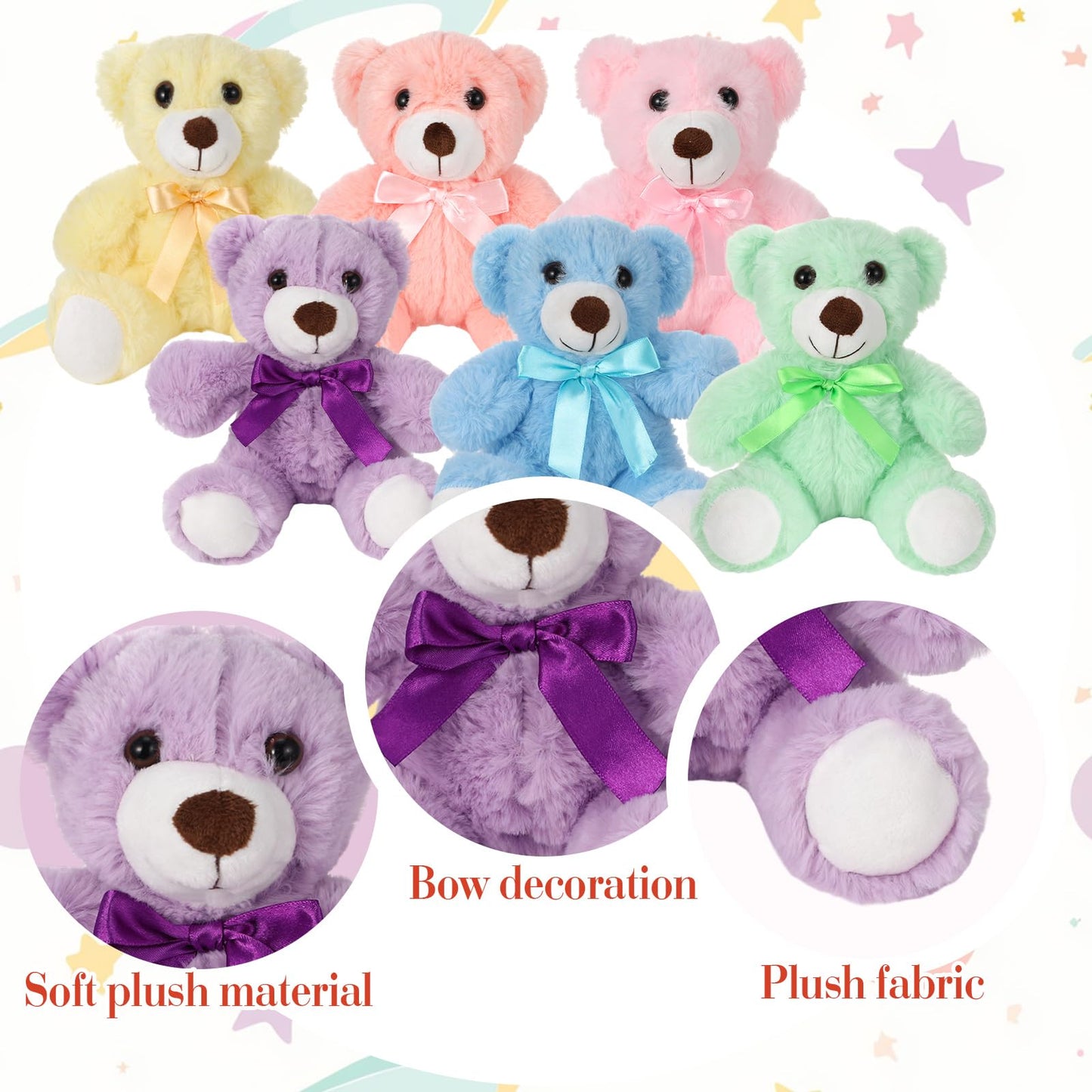 Foilswirl Plush Stuffed Animals Cute 9.84 ' ' Cuddly Toys Soft Plushies With Bowtie Macaron Color For Party Basket Stuffers Moth