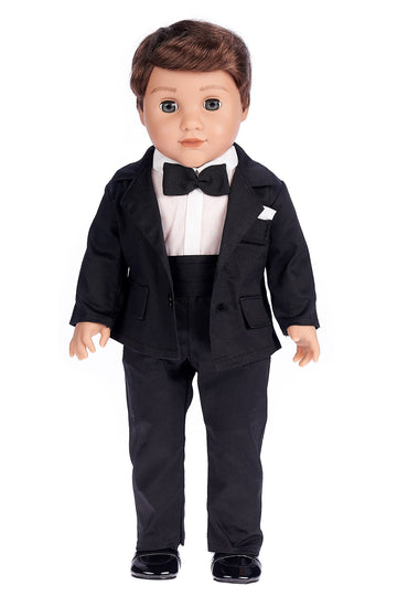 Tuxedo - 5 Piece Tuxedo Set - Clothes Fits 18 Inch Doll - Black Jacket, Pants, Belt, White Shirt And Dress Shoes (Dolls Not Included)