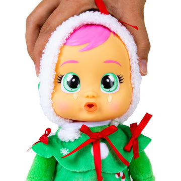 Cry Babies Tiny Cuddles Christmas Noelle - 9' Baby Dolls, Cries Real Tears, Red And Green Christmas Tree Themed Pajamas
